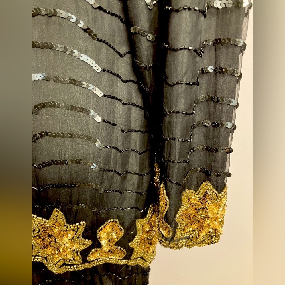 Cervelle Women’s Cocktail/Formal Dress, Large, Black/Gold, Pure Silk, Sequins - Picture 4 of 6